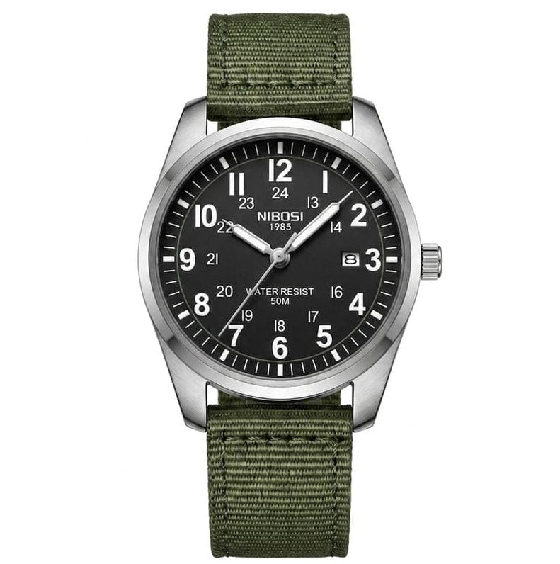Relógio militar masculino Nibosi prata e preto