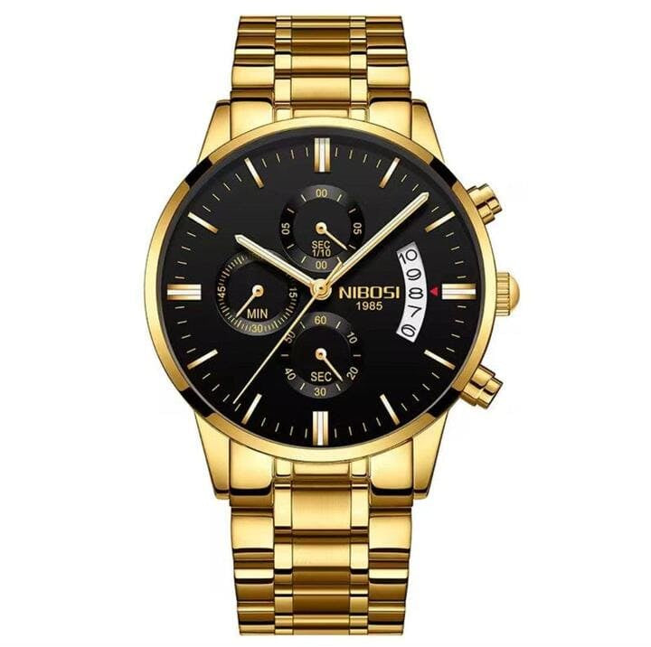 Relógio Nibosi Masculino 2309 Com Pulseira de Aço Inoxidável Dourado Com Visor Preto