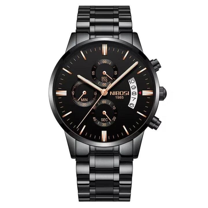 Relógio Nibosi Masculino 2309 Com Pulseira de Aço Inoxidável Preto Com Visor Preto