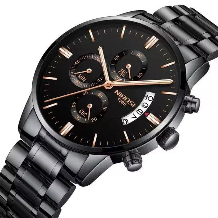 Relógio Nibosi Masculino 2309 Com Pulseira de Aço Inoxidável Preto Com Visor Preto