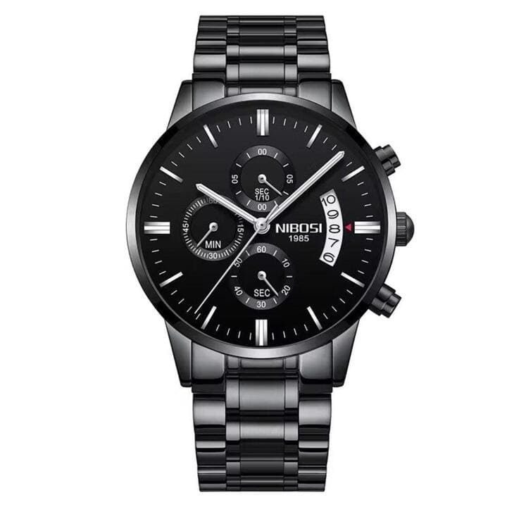Relógio Nibosi Masculino 2309 Com Pulseira de Aço Inoxidável Preto Com Visor Preto