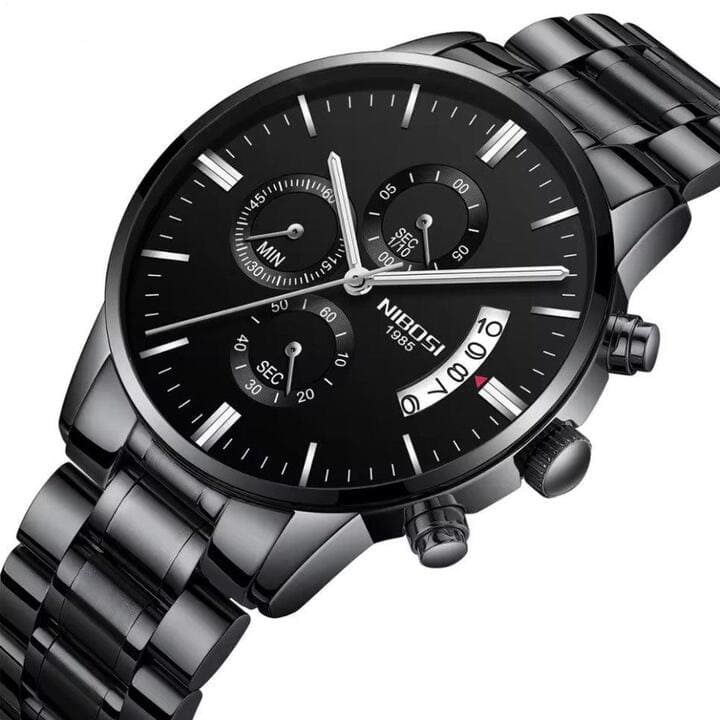 Relógio Nibosi Masculino 2309 Com Pulseira de Aço Inoxidável Preto Com Visor Preto