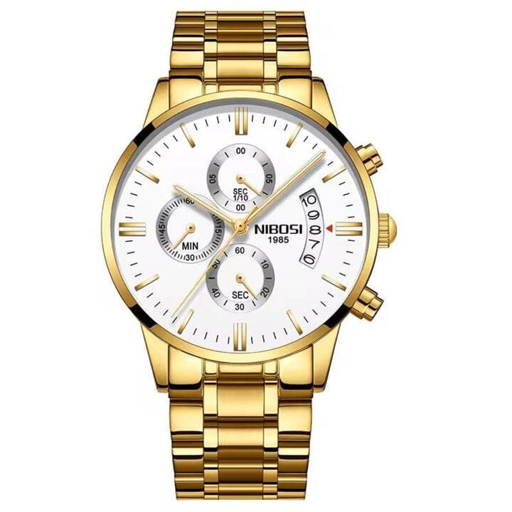 Relógio Nibosi Masculino 2309 Com Pulseira de Aço Inoxidável Dourado Com Visor Branco