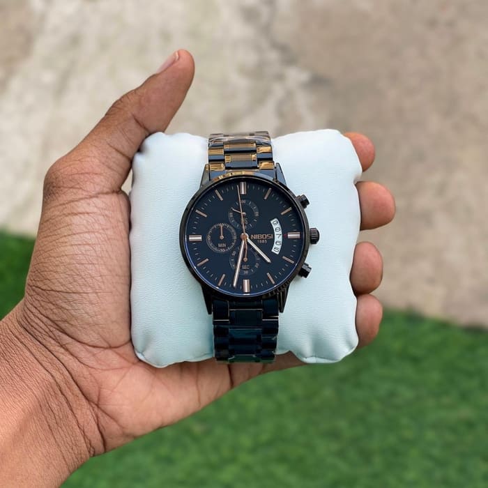 Relógio Nibosi Masculino 2309 Com Pulseira de Aço Inoxidável Preto Com Visor Preto