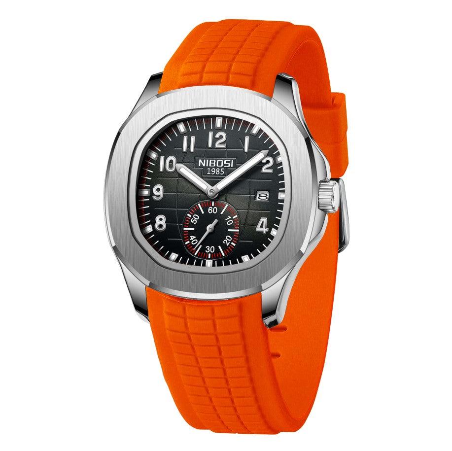 Relógio Nibosi Masculino Com pulseira de borracha laranja e visor preto