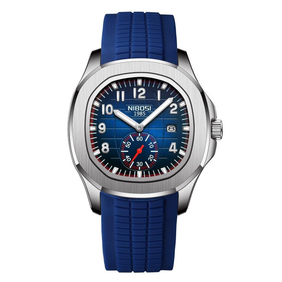 Relógio Nibosi Masculino Com pulseira de borracha azul e visor azul