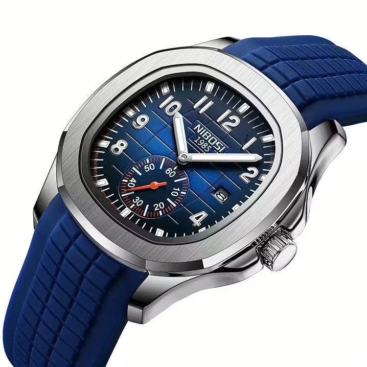 Relógio Nibosi Masculino Com pulseira de borracha azul e visor azul