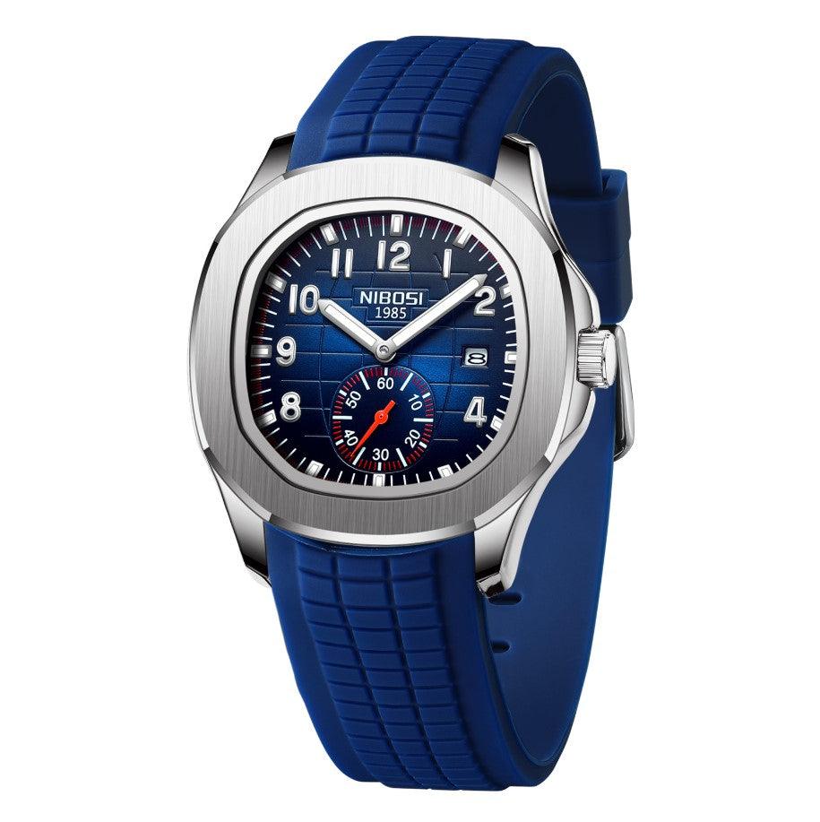 Relógio Nibosi Masculino Com pulseira de borracha azul e visor azul