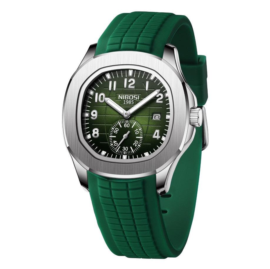 Relógio Nibosi Masculino Com pulseira de borracha Verde e visor verde