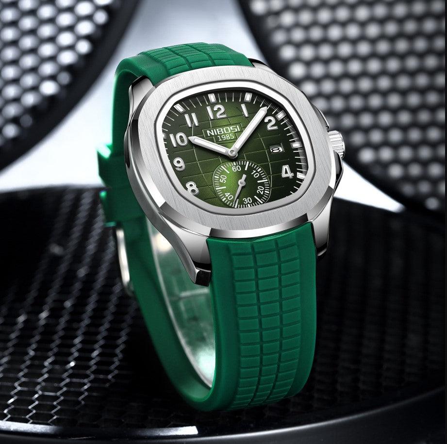 Relógio Nibosi Masculino Com pulseira de borracha Verde e visor verde
