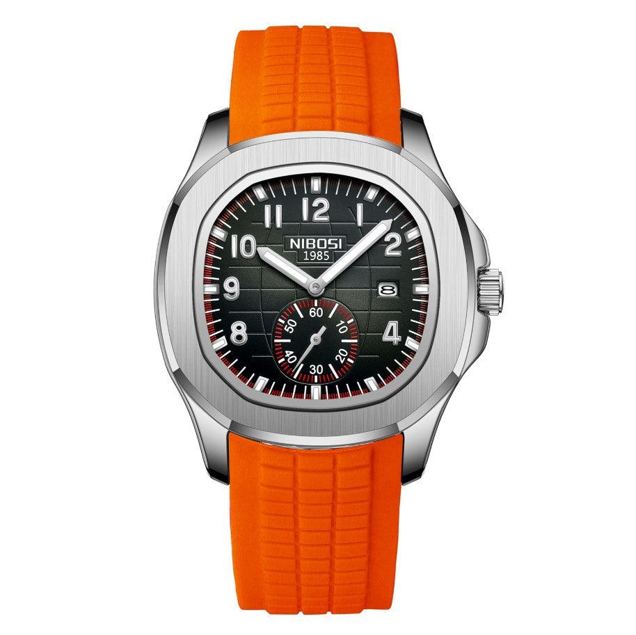 Relógio Nibosi Masculino Com pulseira de borracha laranja e visor preto