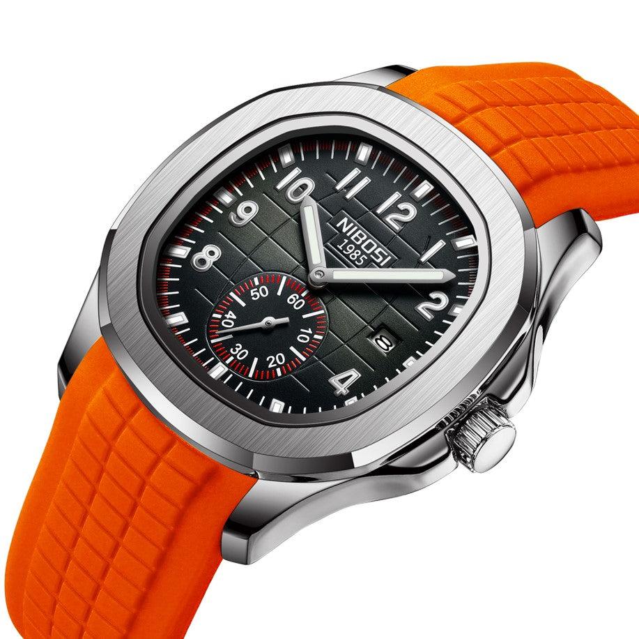 Relógio Nibosi Masculino Com pulseira de borracha laranja e visor preto