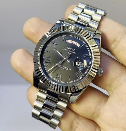 Relógio Nibosi Masculino 2628 Com Pulseira de Aço Inoxidável Prata e Visor Preto