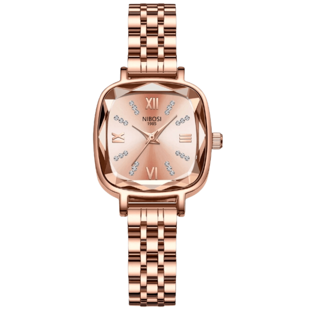 Relógio Nibosi Belle pulseira e caixa rosé com visor rosé