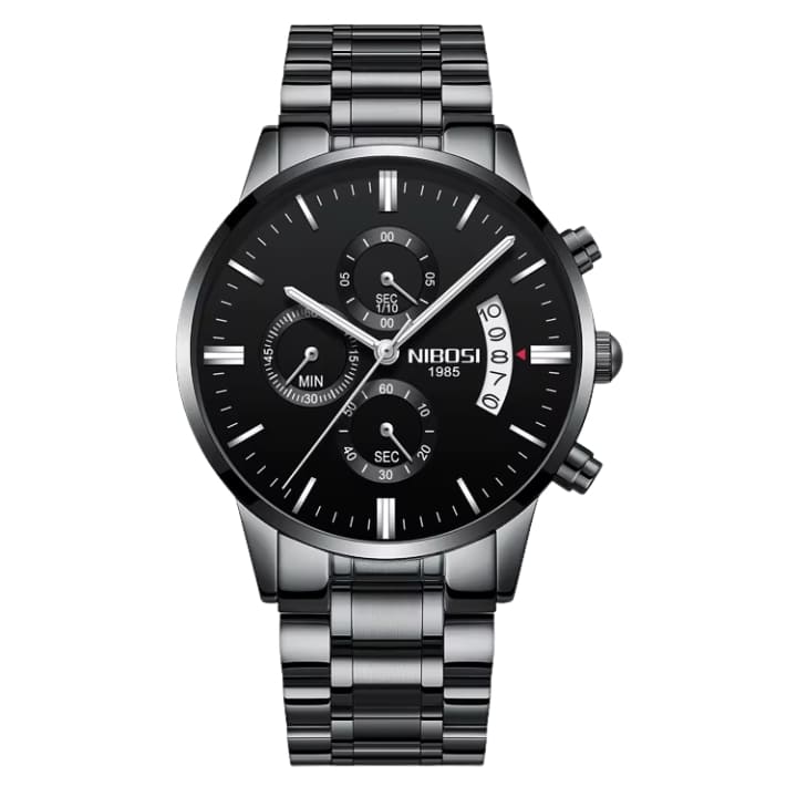 Relógio Nibosi Masculino 2309 Com Pulseira de Aço Inoxidável Preto Com Visor Preto