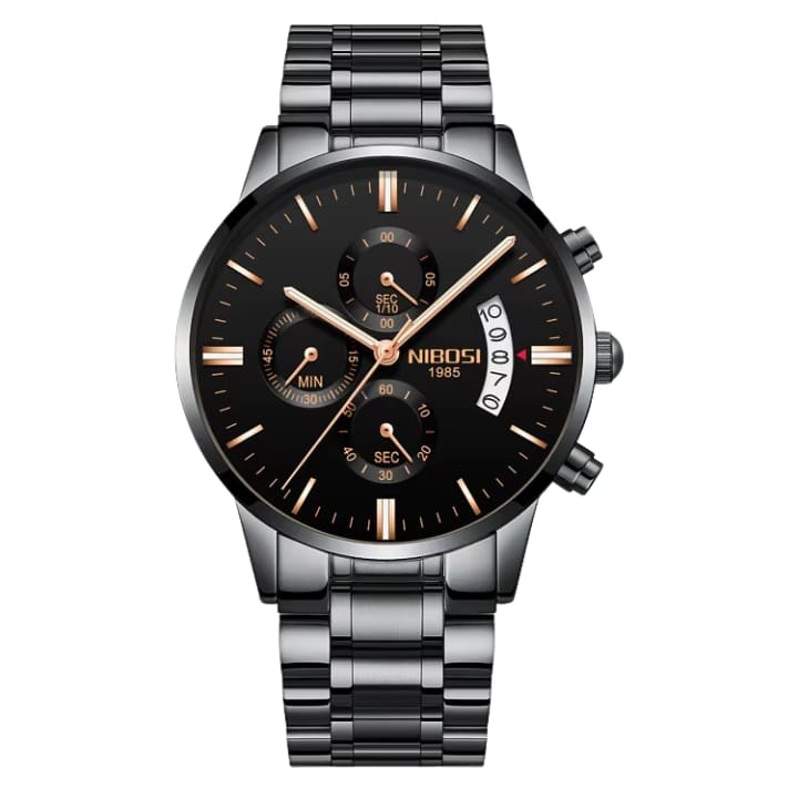 Relógio Nibosi Masculino 2309 Com Pulseira de Aço Inoxidável Preto Com Visor Preto