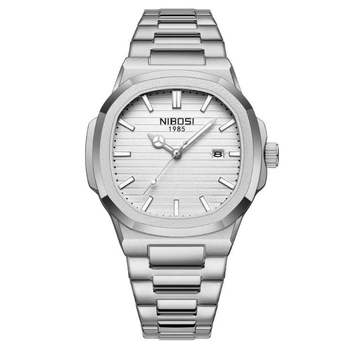 Relógio masculino Nibosi Astronaut em aço inoxidável com visor branco