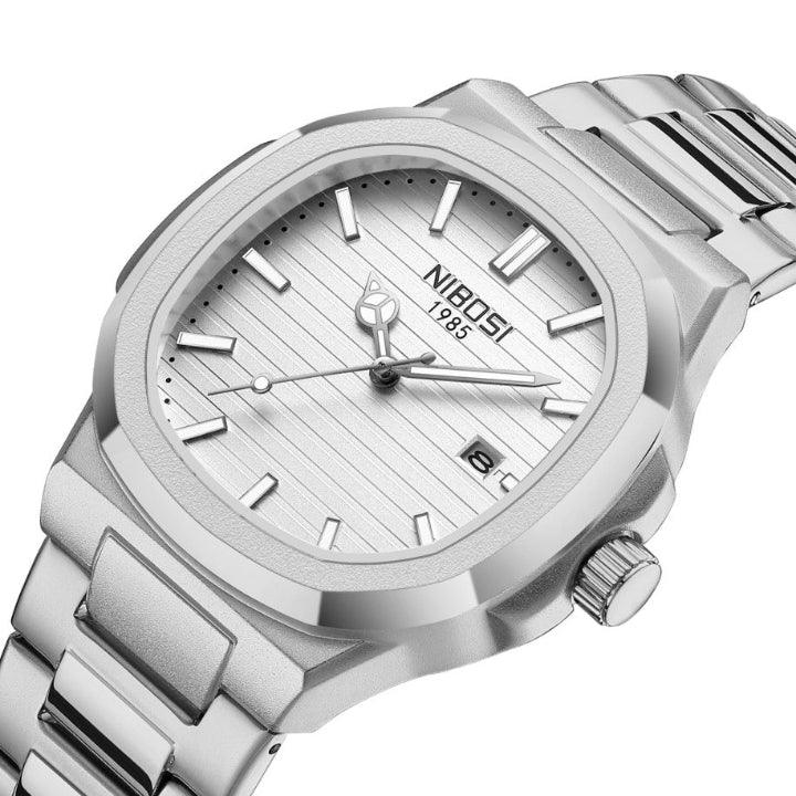 Relógio masculino Nibosi Astronaut 41mm em aço inoxidável com visor analógico branco