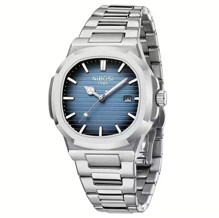 Relógio masculino Nibosi Astronaut 41mm em aço inoxidável com visor azul