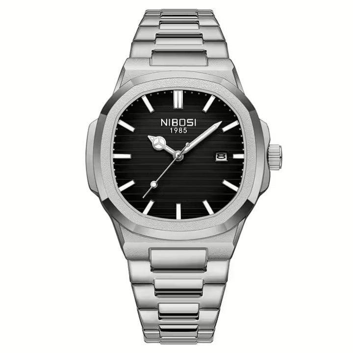 Relógio masculino Nibosi Astronaut 41mm em aço inoxidável com visor preto