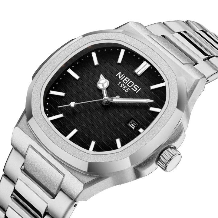 Relógio masculino Nibosi Astronaut 41mm em aço inoxidável com visor preto analógico