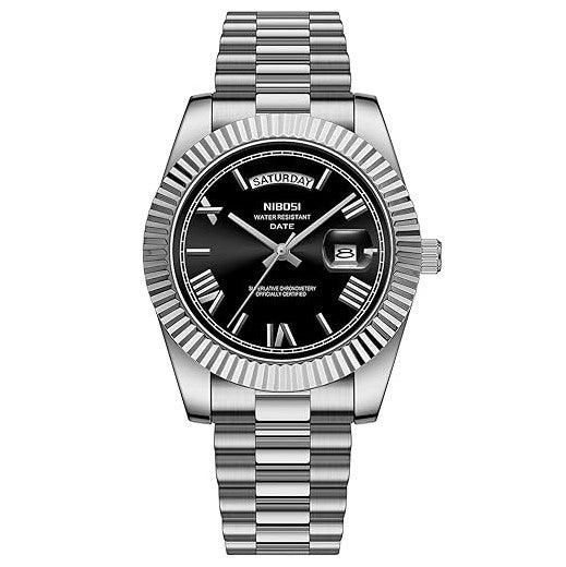 Relógio Nibosi Masculino 2628 Com Pulseira de Aço Inoxidável Prata e Visor Preto
