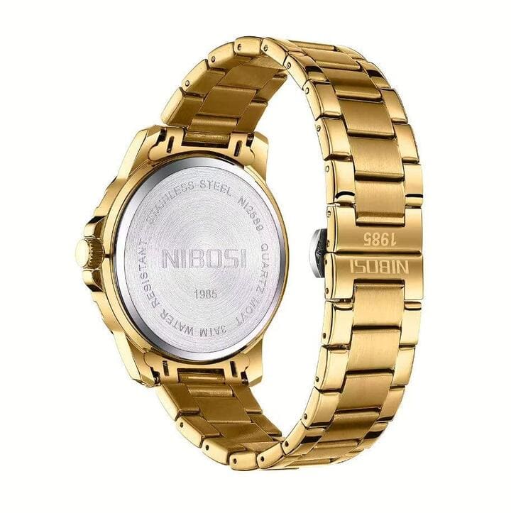 Relógio Nibosi Masculino Vellum Com Caixa e pulseira em aço inoxidável na cor dourado