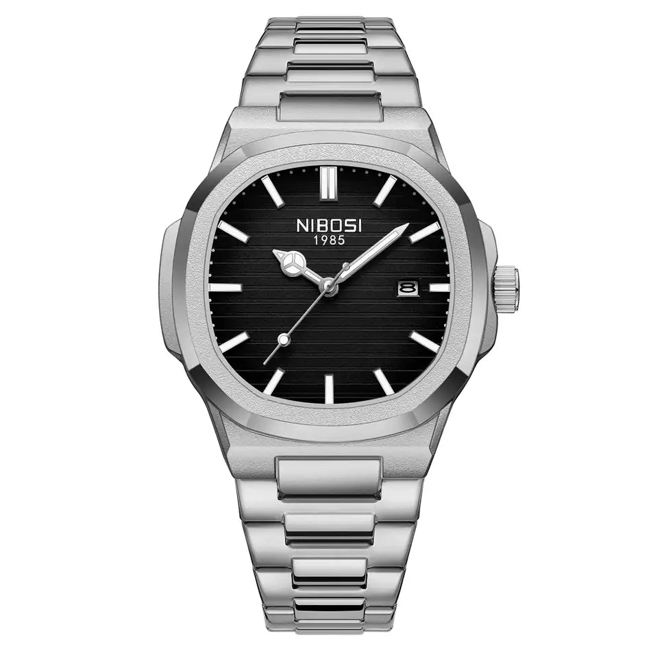 Relógio masculino Nibosi Astronaut 41mm em aço inoxidável com visor preto