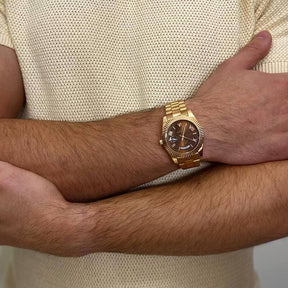 Relógio Nibosi Masculino 2628 Com Pulseira de Aço Inoxidável Rosé Com Visor Marrom