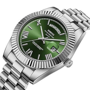 Relógio Nibosi Masculino 2628 Com Pulseira de Aço Inoxidável Prata e Visor Verde 