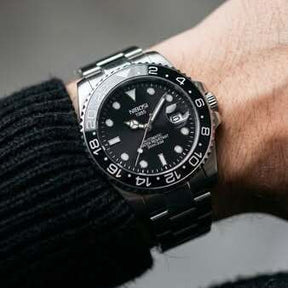 Relógio automático masculino Nibosi Majestic com pulseira em aço inoxidável e visor preto 