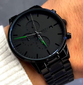 Relógio Nibosi minimalista masculino Preto com ponteiros verdes