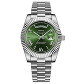 Relógio Nibosi Masculino 2628 Com Pulseira de Aço Inoxidável Prata e Visor Verde 