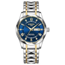 Relógio masculino Nibosi Arkos em aço inoxidável com mostrador azul e numerais romanos, pulseira metálica ajustável