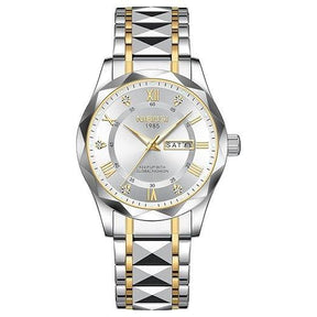 Relógio masculino Nibosi Arkos em aço inoxidável com mostrador branco e numerais romanos, pulseira metálica ajustável