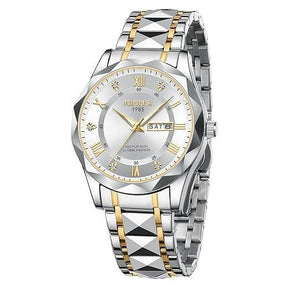 Relógio masculino Nibosi Arkos em aço inoxidável com mostrador branco e numerais romanos, pulseira metálica ajustável
