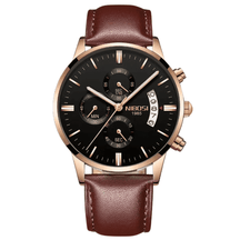 Relógio Social Masculino Nibosi 2309 com pulseira de couro marrom e visor preto