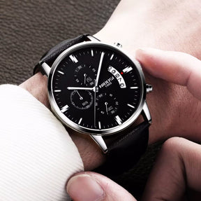 Relógio Social Masculino Nibosi 2309 com pulseira de couro preta com visor preto