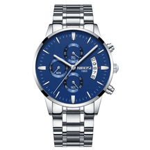 Relógio Nibosi Masculino 2309 Com Pulseira de Aço Inoxidável Prata e Visor Azul