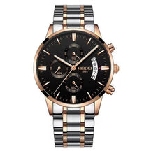 Relógio Nibosi Masculino 2309 Com Pulseira de Aço Inoxidável Prata e Rosê Com Visor Preto