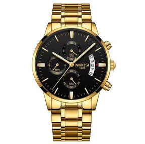 Relógio Nibosi Masculino 2309 Com Pulseira de Aço Inoxidável Dourado Com Visor Preto