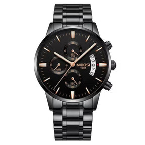 Relógio Nibosi Masculino 2309 Com Pulseira de Aço Inoxidável Preto Com Visor Preto