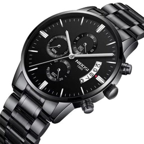 Relógio Nibosi Masculino 2309 Com Pulseira de Aço Inoxidável Preto Com Visor Preto