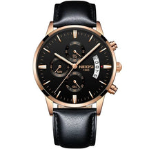 Relógio Social Masculino Nibosi 2309 com pulseira de couro Preta com visor preto