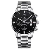 Relógio Nibosi Masculino 2309 Com Pulseira de Aço Inoxidável Prata e Visor Preto