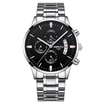 Relógio Nibosi Masculino 2309 Com Pulseira de Aço Inoxidável Prata e Visor Preto