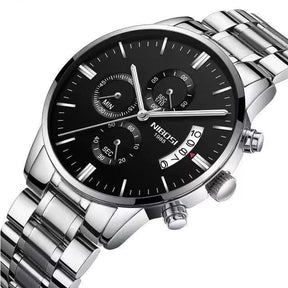Relógio Nibosi Masculino 2309 Com Pulseira de Aço Inoxidável Prata e Visor Preto