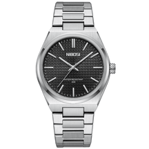 Relógio Nibosi Minimalista Masculino de Aço Inoxidável Prata Com Visor Preto