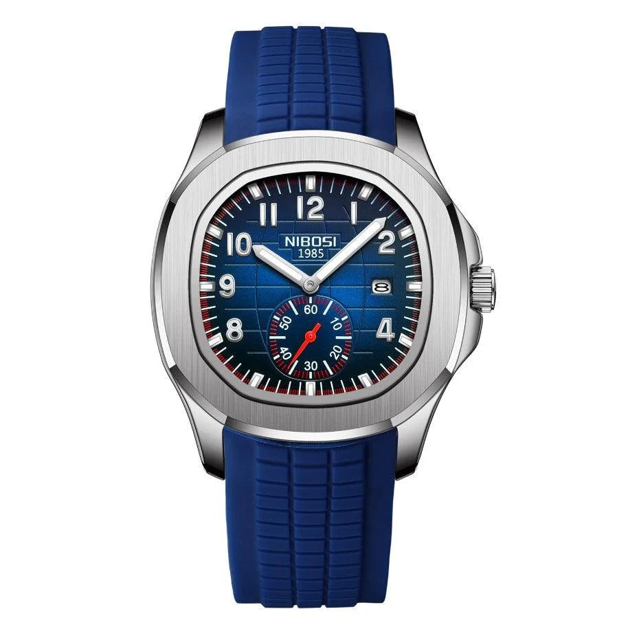 RelÃ³gio Nibosi Masculino Com pulseira de borracha azul e visor azul