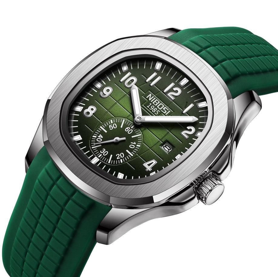 Relógio Nibosi Masculino Com pulseira de borracha Verde e visor verde 